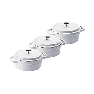 Kit Conjunto Caçarola Hercules Revestimento Ceramico Indução Branca 1,3L + 1,3L + 1,3L