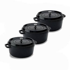 Kit Conjunto Caçarola Hercules Revestimento Ceramico Indução Preto 1,3L + 1,3L + 1,3L