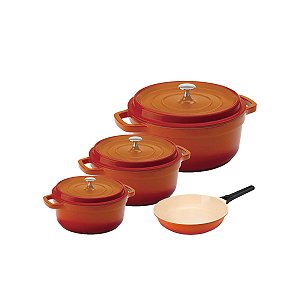 Kit Conjunto Caçarola e Frigideira Hercules Revestimento Ceramico Indução Laranja 2,4L + 4,3L + 6,8L + 3L