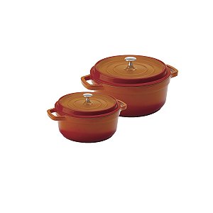 Kit Conjunto Caçarola Hercules Revestimento Ceramico Indução Laranja 1,4L + 2,4L