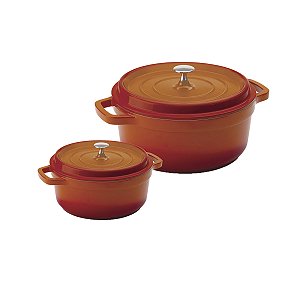 Kit Conjunto Caçarola Hercules Revestimento Ceramico Indução Laranja 1,4L + 6,8L