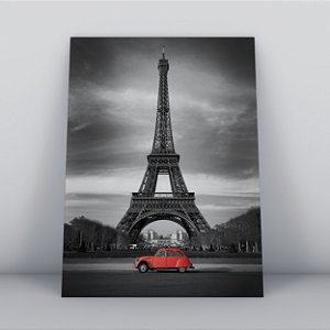 Quadro Canvas  Fusca Vermelho Torre Eiffel