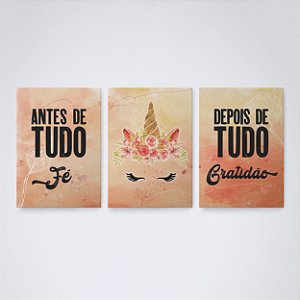 Trio Quadro Canvas Antes Depois Unicornio