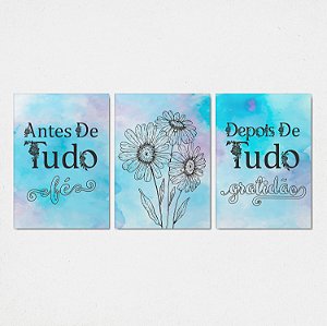 Trio Quadro Canvas Antes Depois Azul
