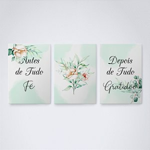 Trio Quadro Canvas Antes Depois Flor