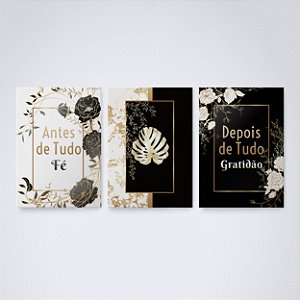 Trio Quadro Canvas Antes Depois P&D Flor