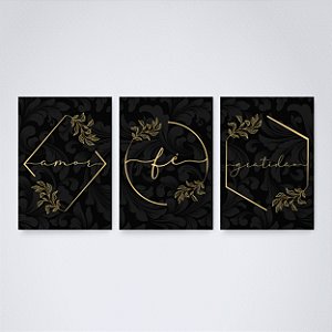 Trio Quadro Canvas Amor Fé Gratidão 1
