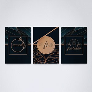 Trio Quadro Canvas Amor Fé Gratidão 2