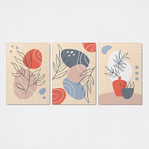 Trio Quadro Canvas Desenho Vaso