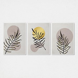 Trio Quadro Canvas Folhas P&D
