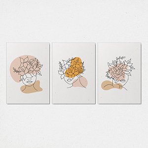 Trio Quadro Canvas Silhueta Flores