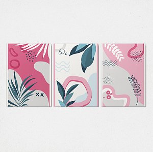 Trio Quadro Canvas Desenho Rosa