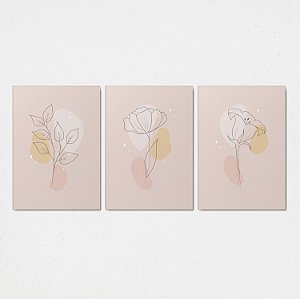 Trio Quadro Canvas Flores Traçado