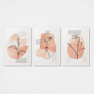 Trio Quadro Canvas Traçado Flores