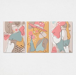 Trio Quadro Canvas Mulher Maquiada