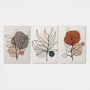 Trio Quadro Canvas Flores Traçado