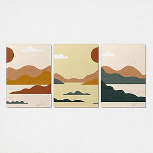 Trio Quadro Canvas Abstrato Ilhas