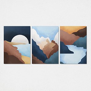 Trio Quadro Canvas Abstrato Colinas