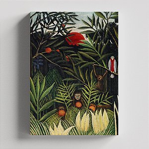 Quadro Canvas Monkeys and parrot in the virgin forest