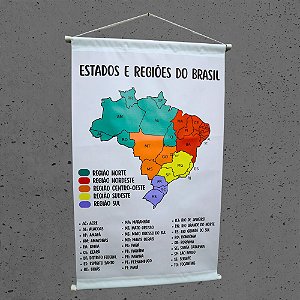 Painel Lona Banner Apoio Didático Estados e Regiões do Brasil 60x100cm