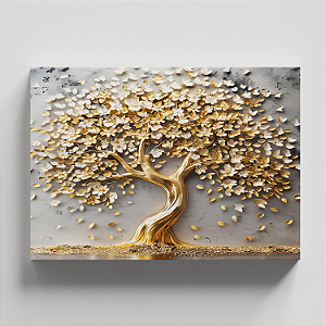 Quadro Canvas Arvore Da Vida Dourado Luxuoso