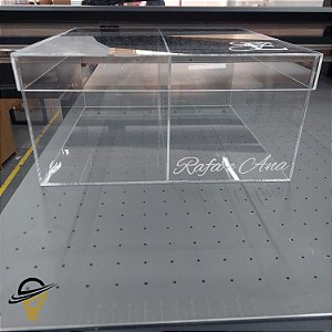 Caixa Acrílico C/Tampa 27x26x13cm + Uma divisória + Personalização UV