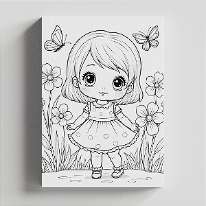 Quadro Canvas Pintura Menina Jardim 20cmX30cm Borda Infinita CHASSI 2cm OUTLET