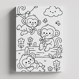 Quadro Canvas Pintura Macacos Proseando 20cmX30cm Borda Infinita CHASSI 2cm OUTLET