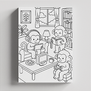 Quadro Canvas Pintura Macacos Lazer 20cmX30cm Borda Infinita CHASSI 2cm OUTLET