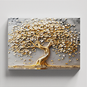 Quadro Canvas Arvore Da Vida Dourado Luxuoso 45cmX60cm Borda Infinita CHASSI 3.1cm OUTLET