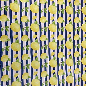 Sintético Doll/Dollaro Limão Siciliano Listras/ Azul Marinho 50cm