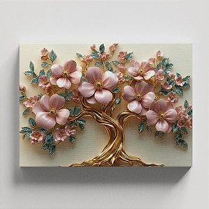 Quadro Canvas Arvore da Harmonia 3D - Pétalas Rosa