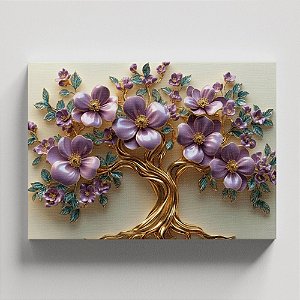 Quadro Canvas Arvore da Harmonia 3D - Pétalas Lavanda