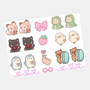 DTF UV Tamanho A5 (21x15cm) - Bichinhos Cute