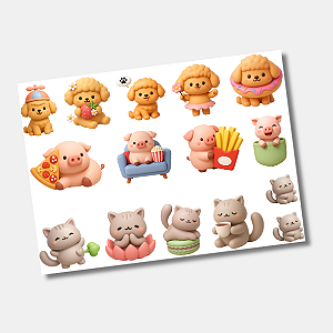 DTF UV Tamanho A5 (21x15cm) - Bichinhos Fofos 3D