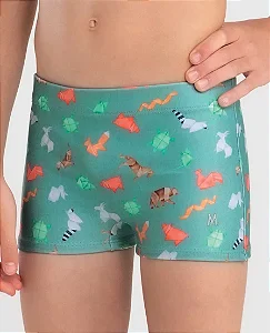 SUNGA BOXER ESTAMPADA ORIGAMI INFANTIL VERDE MÉDIO