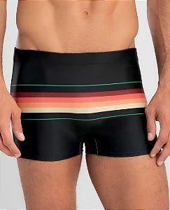 SUNGA BOXER ESTAMPA LISTRAS HANG LOOSE PRETO