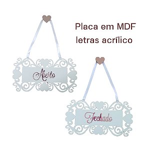 Placa aberto e fechado em MDF 25cm