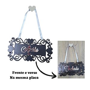 Placa aberto e fechado em MDF 25cm preta