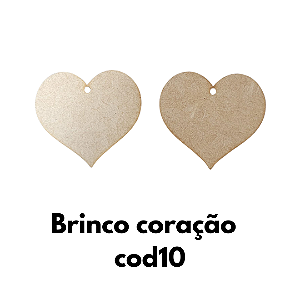 Brinco em MDF modelo CORAÇÃO  cod10 - kit 10 pares