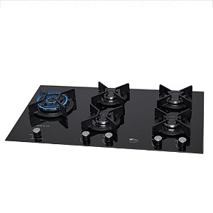 Cooktop 5 Bocas Fischer Infinity Duo Blaze Tripla Chamas Mesa de Vidro Pto-Bivolt