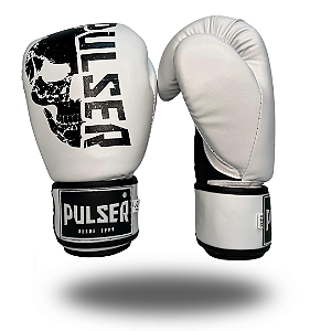 LUVA 12 OZ PU BRANCO CAVEIRA PRETO | ADOMA