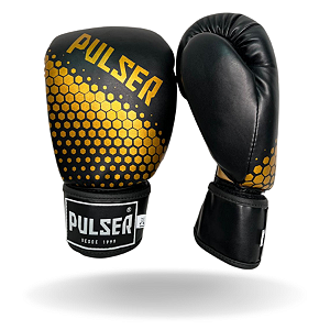 LUVA 12 OZ PU PRETA HEXA DOURADO | ADOMA