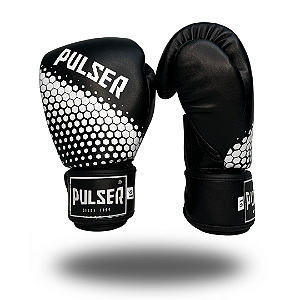 LUVA 16 OZ PU PRETO HEXA BRANCO | ADOMA