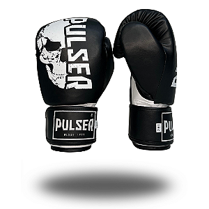 LUVA 14 OZ PRETA CAVEIRA METADE BRANCA PU | ADOMA