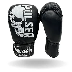 LUVA DE BOXE E MUAY THAI PRETA CAVEIRA METADE BRANCA | PRO 100 PU