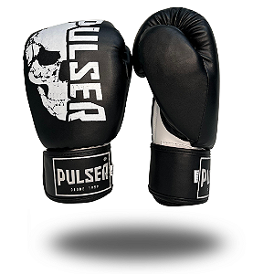 LUVA 12 OZ PU PRETA CAVEIRA METADE BRANCA- MODELO ADOMA