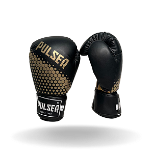 LUVA 14 OZ PU PRETO HEXA DOURADO | ADOMA