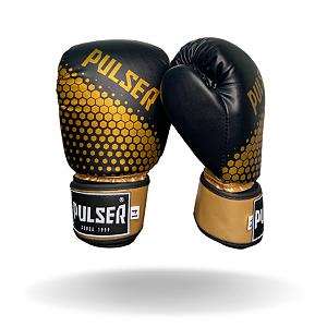 LUVA 12 OZ PU PRETO HEXA DOURADO - PRO 100| ADOMA