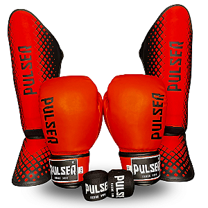 KIT MUAY THAI LARANJA | LUVA 14oz + CANELEIRA M + ATADURA 4 METROS PULSER